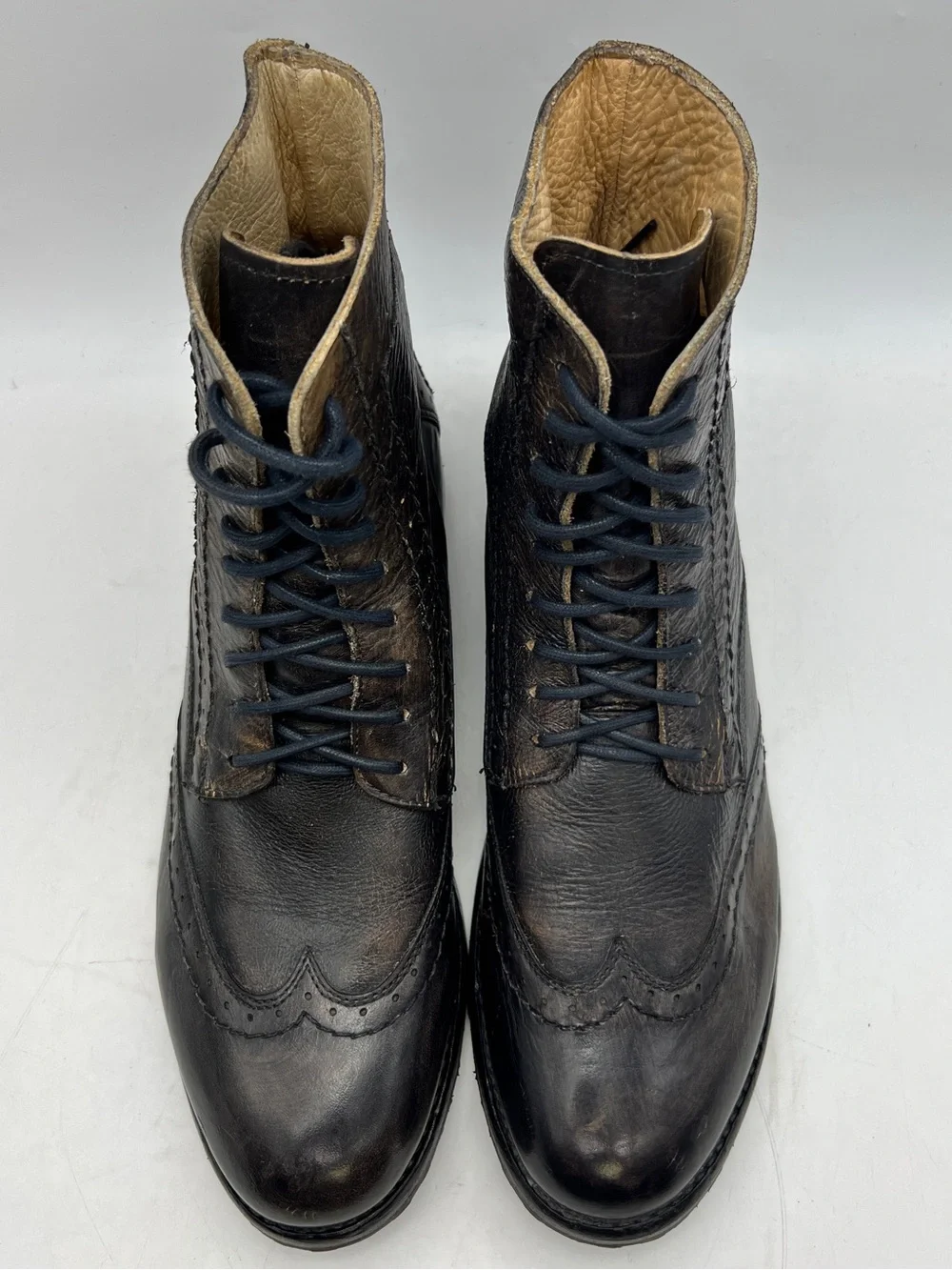 Bed Stu Bench Made Men’s 10.5 Black Rustic Leather Brogue Wingtip Combat Boots